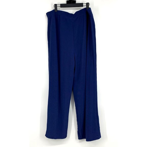 Susan Graver Pants Blue Liquid Knit Pull On Ribbed Straight Leg - Picture 8 of 10